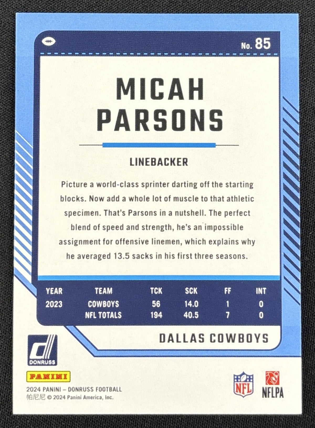 Micah Parsons 2024 Panini Donruss Press Proof Silver /100 Cowboys