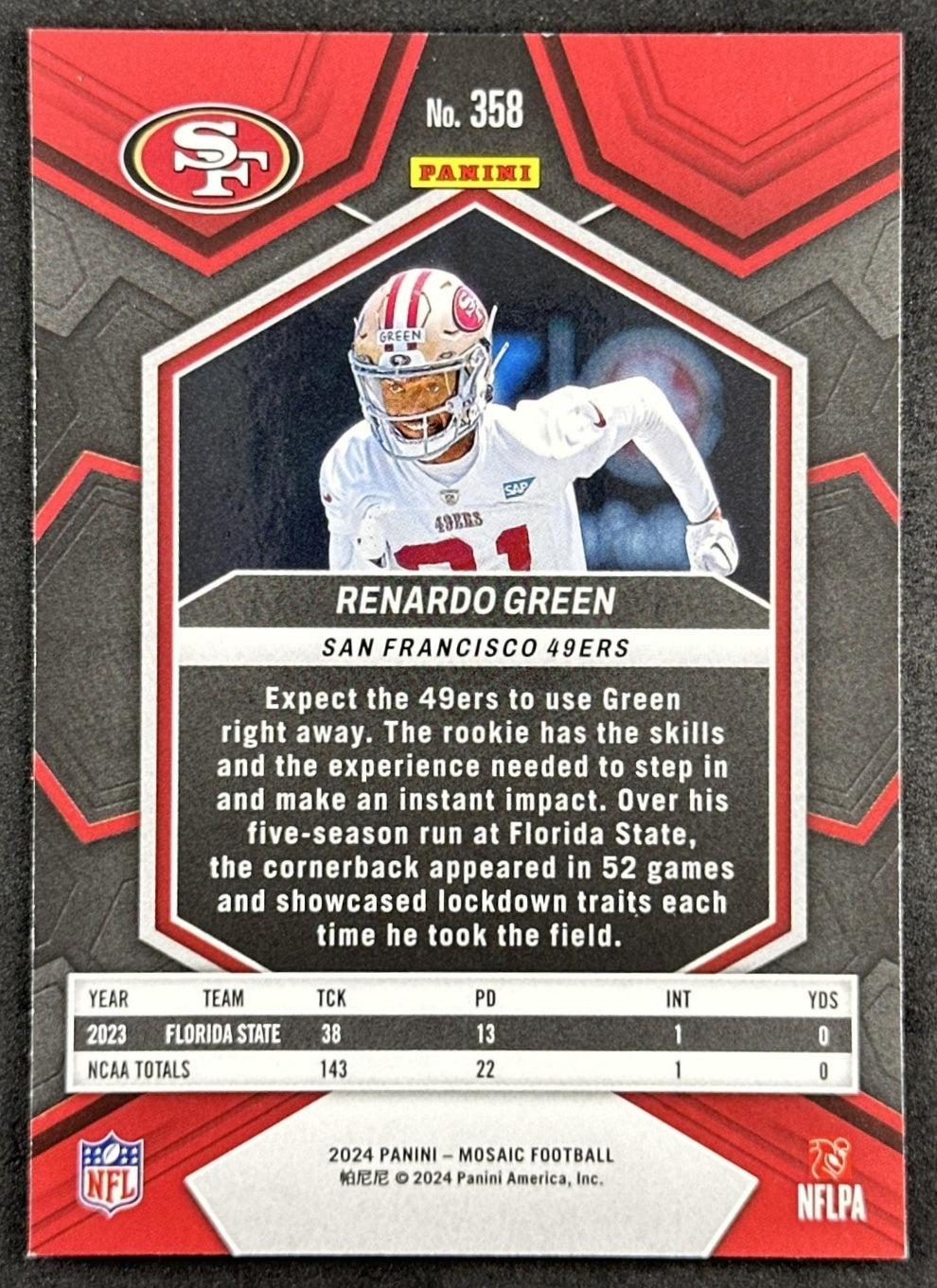 Renardo Green 2024 Panini Mosaic 49ers