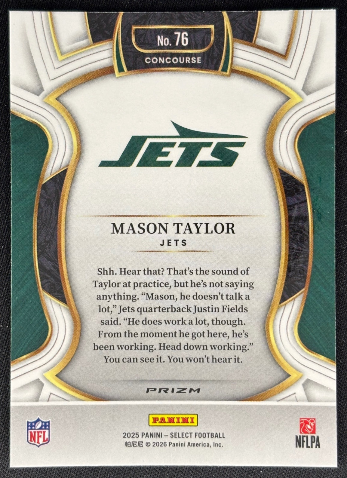 Mason Taylor 2025 Select Concourse Black and Red Prizm Shock Jets Sports Trading Cards