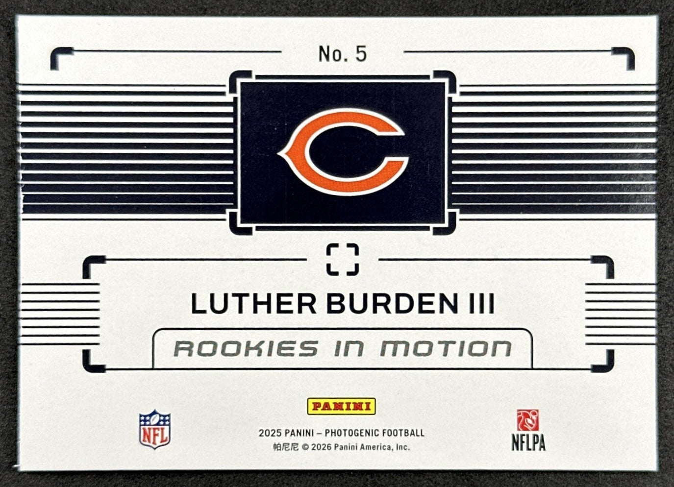 Luther Burden III 2025 Panini PhotoGenic Rookies In Motion Bears Sports Trading Cards