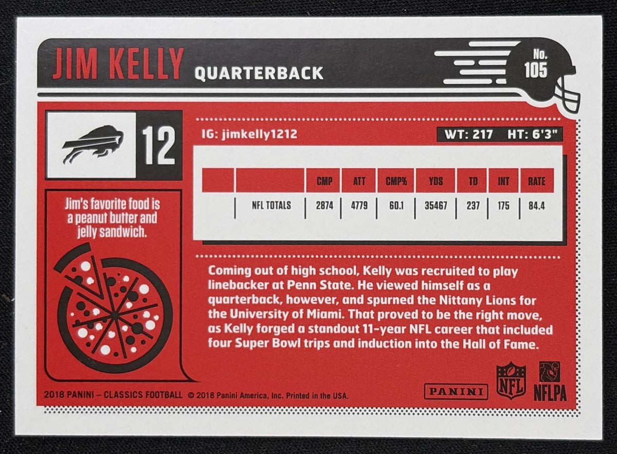 Jim Kelly 2018 Panini Classics Red Back /299 Bills - Back