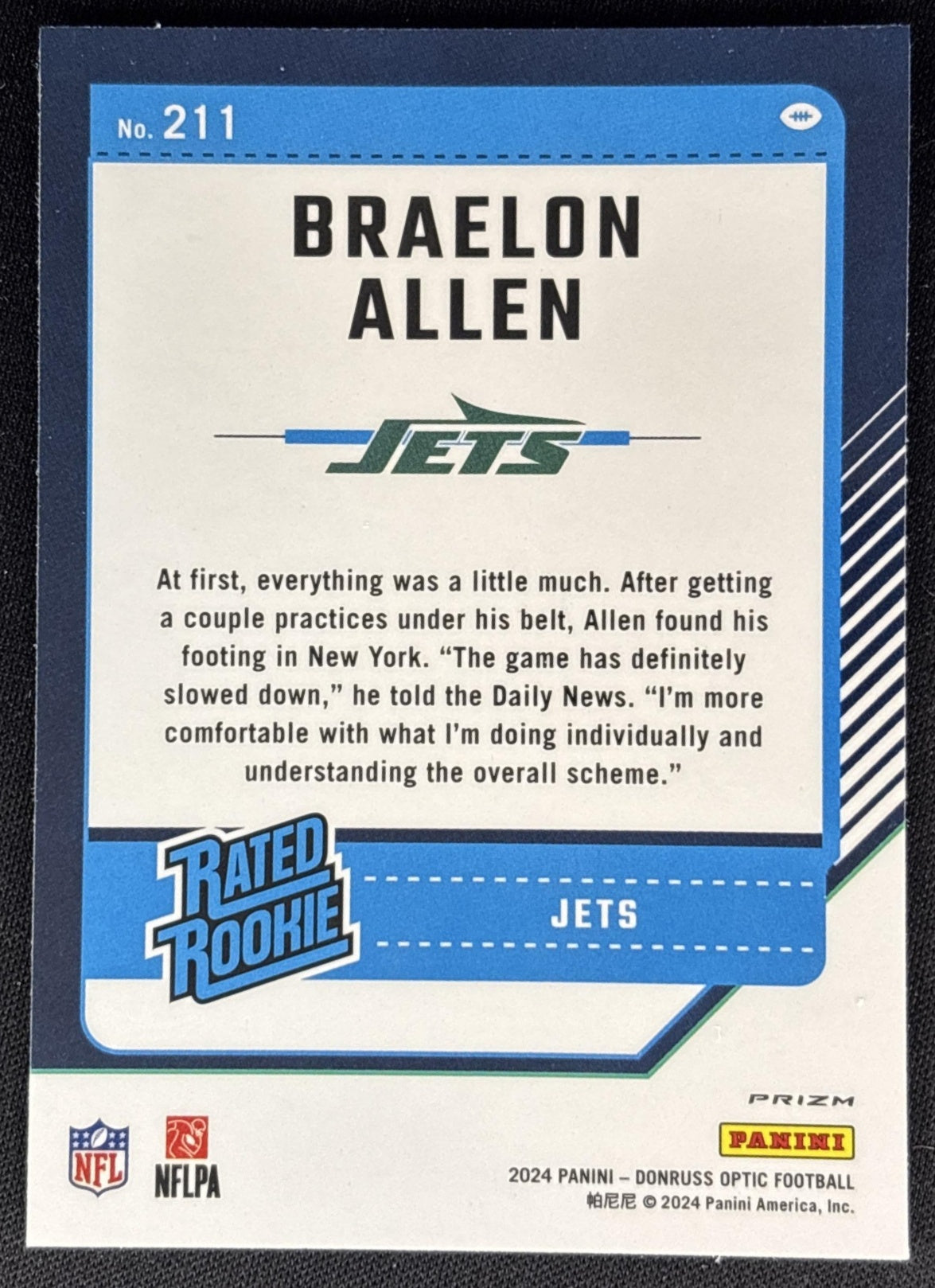 Braelon Allen 2024 Panini Donruss Optic Blue Hyper