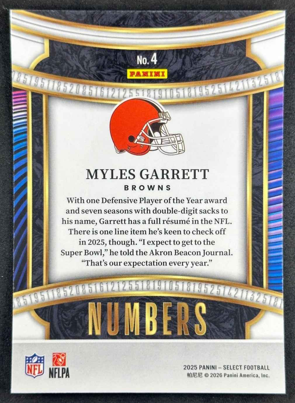 Myles Garrett Select Numbers Cleveland Browns Sports Trading Cards