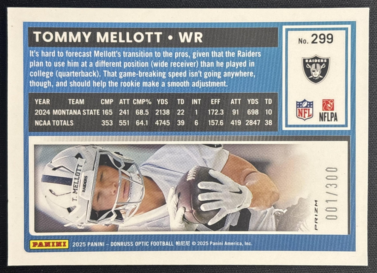 Tommy Mellott 2025 Panini Donruss Optic Rated Rookie Wave Prizm /300 Raiders back