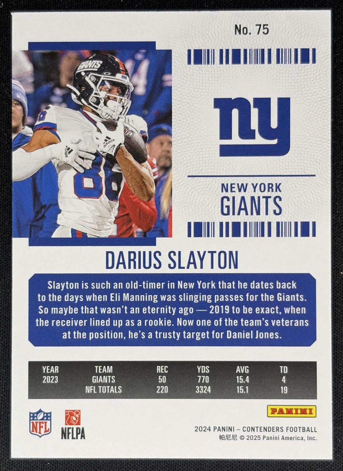 Darius Slayton 2024 Panini Contenders Game Ticket Green /175 Giants back
