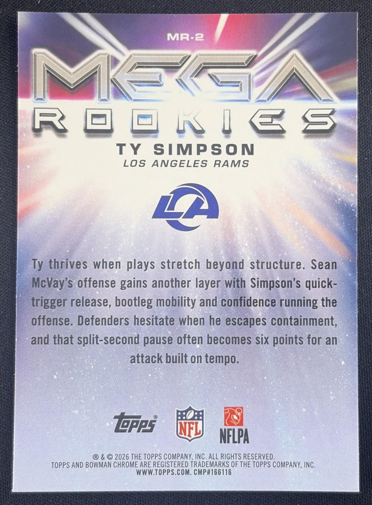 Ty Simpson 2026 Bowman Chrome Mega Rookies Mojo Refractor Rams