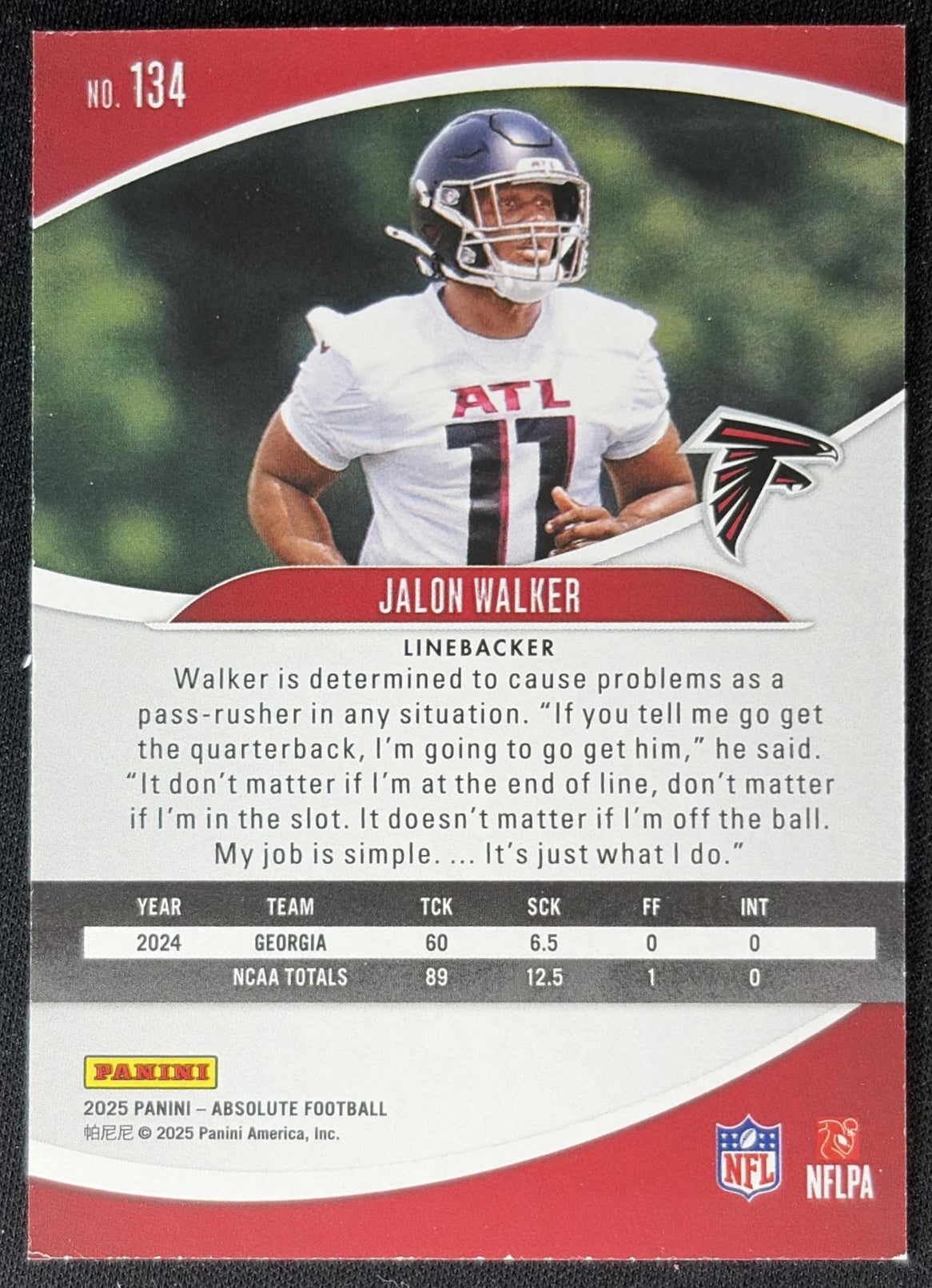 Jalon Walker 2025 Panini Absolute Rookies Falcons Sports Trading Cards