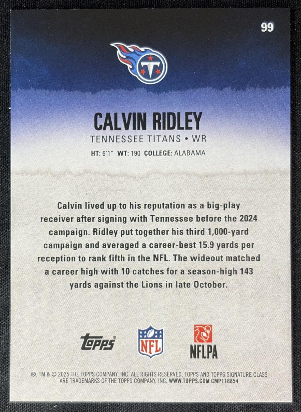 Calvin Ridley 2025 Topps Signature Class Veteran Blue & Yellow Foil Titans Sports Trading Cards
