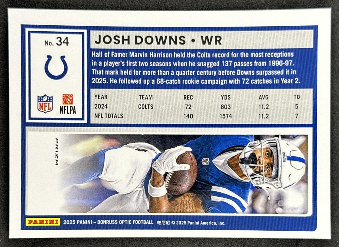 Josh Downs 2025 Panini Donruss Optic Stars Prizm Colts Sports Trading Cards