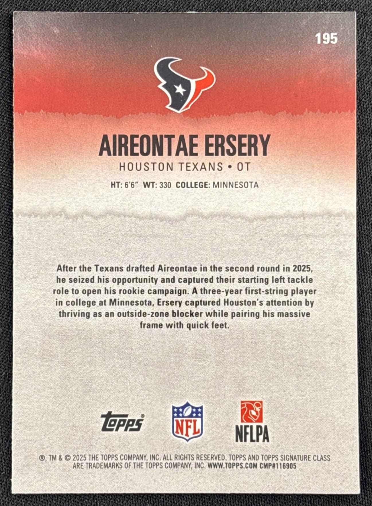 Aireontae Ersery 2025 Topps Signature Class Chrome Rookie Green Refractor /150 Texans