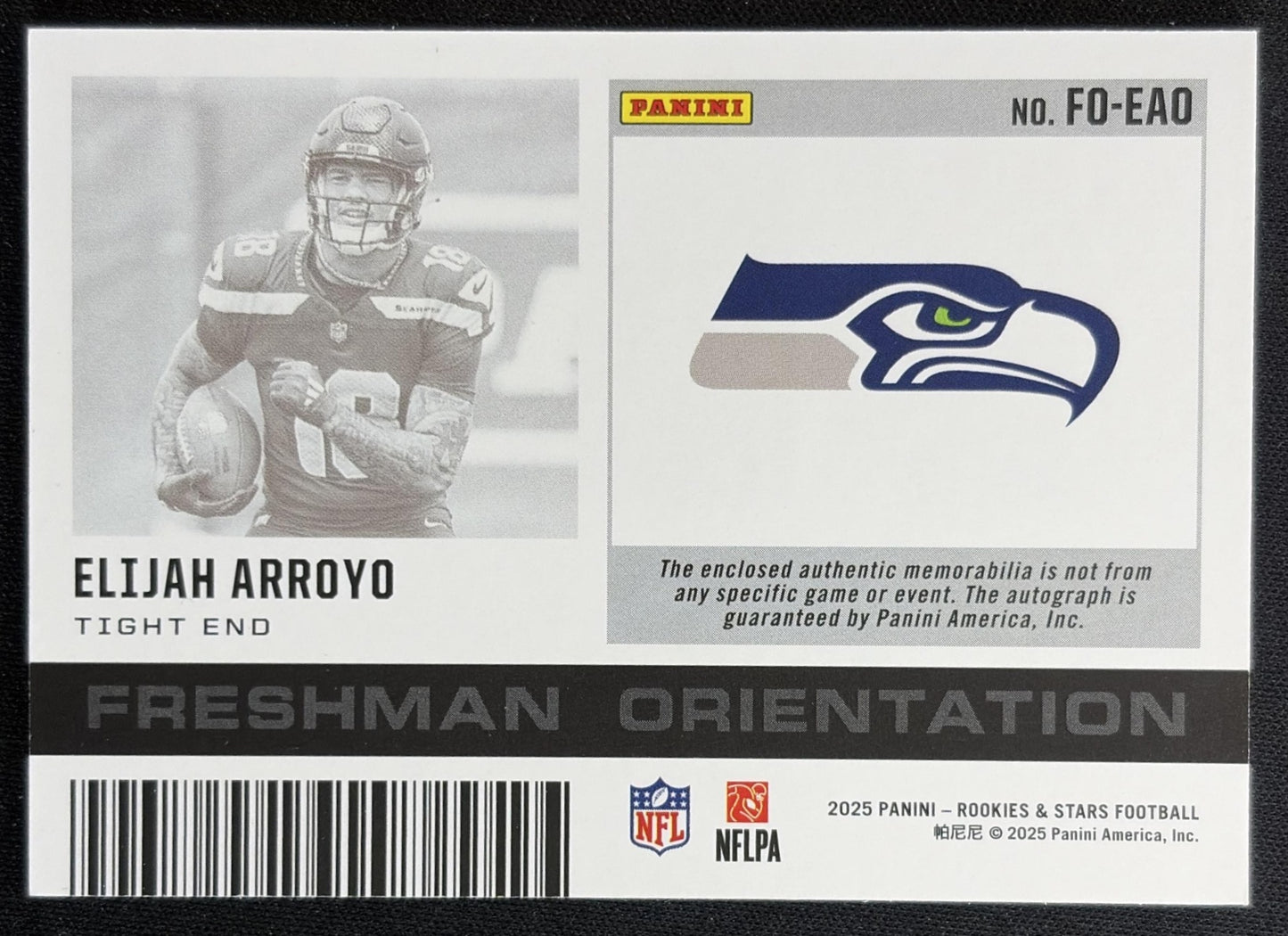 Elijah Arroyo 2025 Panini Rookies & Stars Freshman Orientation /99 Seahawks 2 back