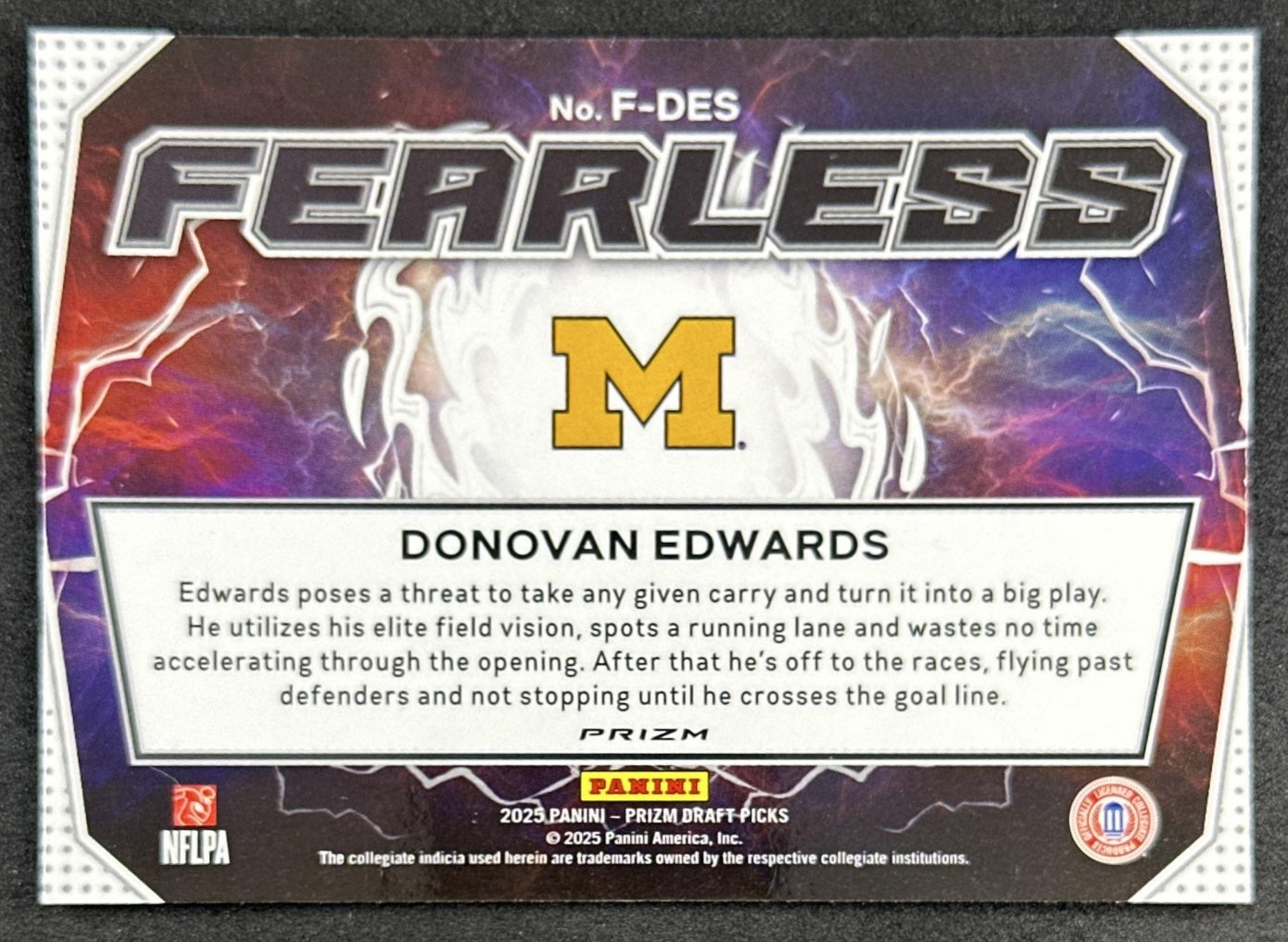 Donovan Edwards 2025 Panini Prizm Draft Picks Fearless Green Wolverines Dolphins