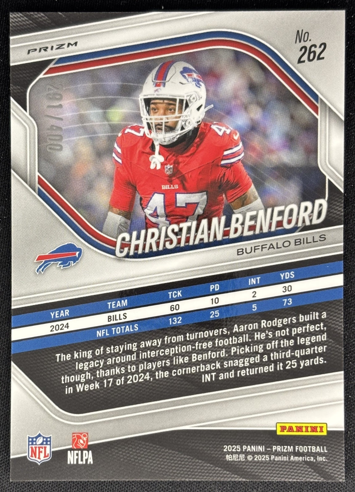 Christian Benford 2025 Panini Prizm Pandora /400 Bills