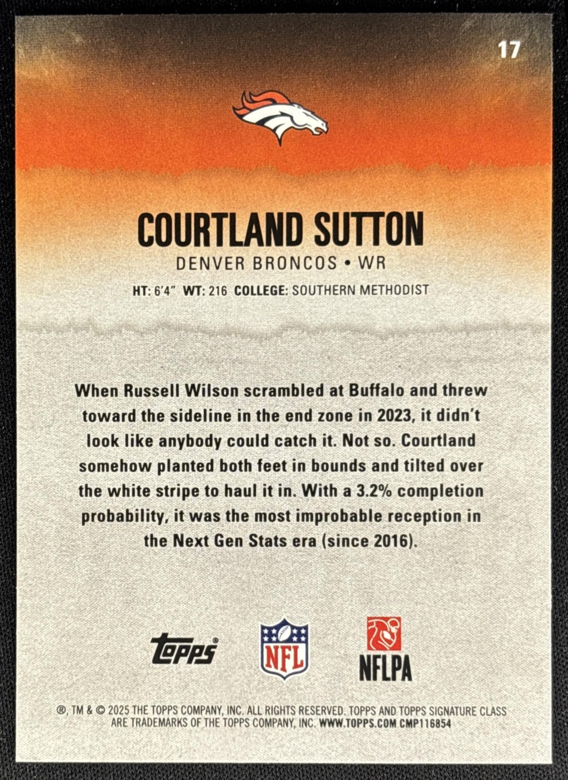 Courtland Sutton 2025 Topps Signature Class Veteran Blue & Yellow Foil Broncos Sports Trading Cards