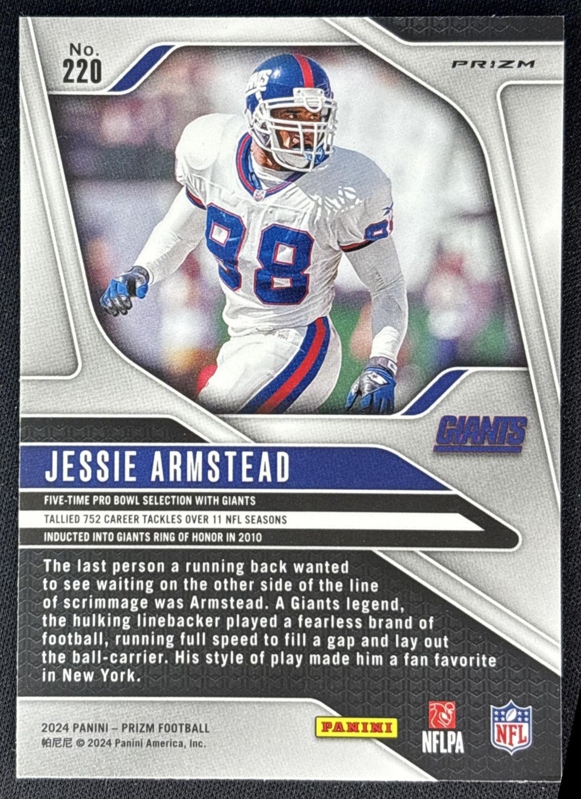 Jessie Armstead 2024 Panini Prizm Lazer Giants back