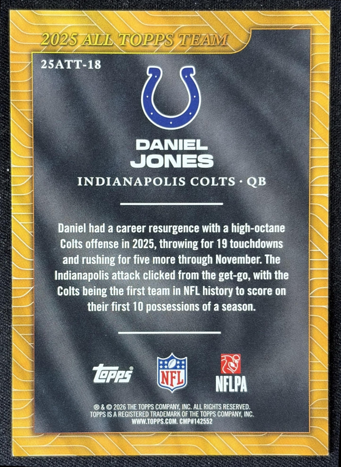 Daniel Jones 2026 Topps 2025 All-Topps Team Colts back