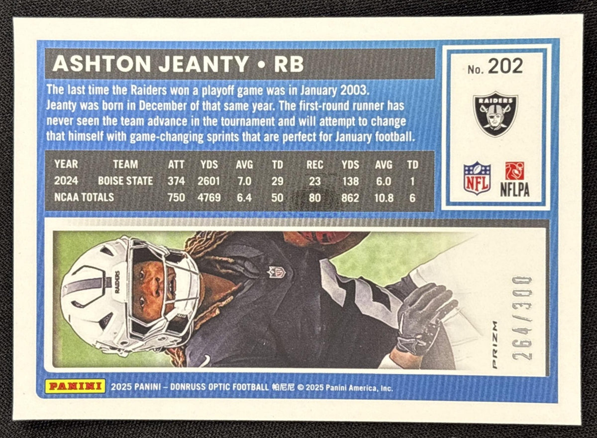 Ashton Jeanty 2025 Panini Donruss Optic Rated Rookie Wave Prizm /300 Raiders