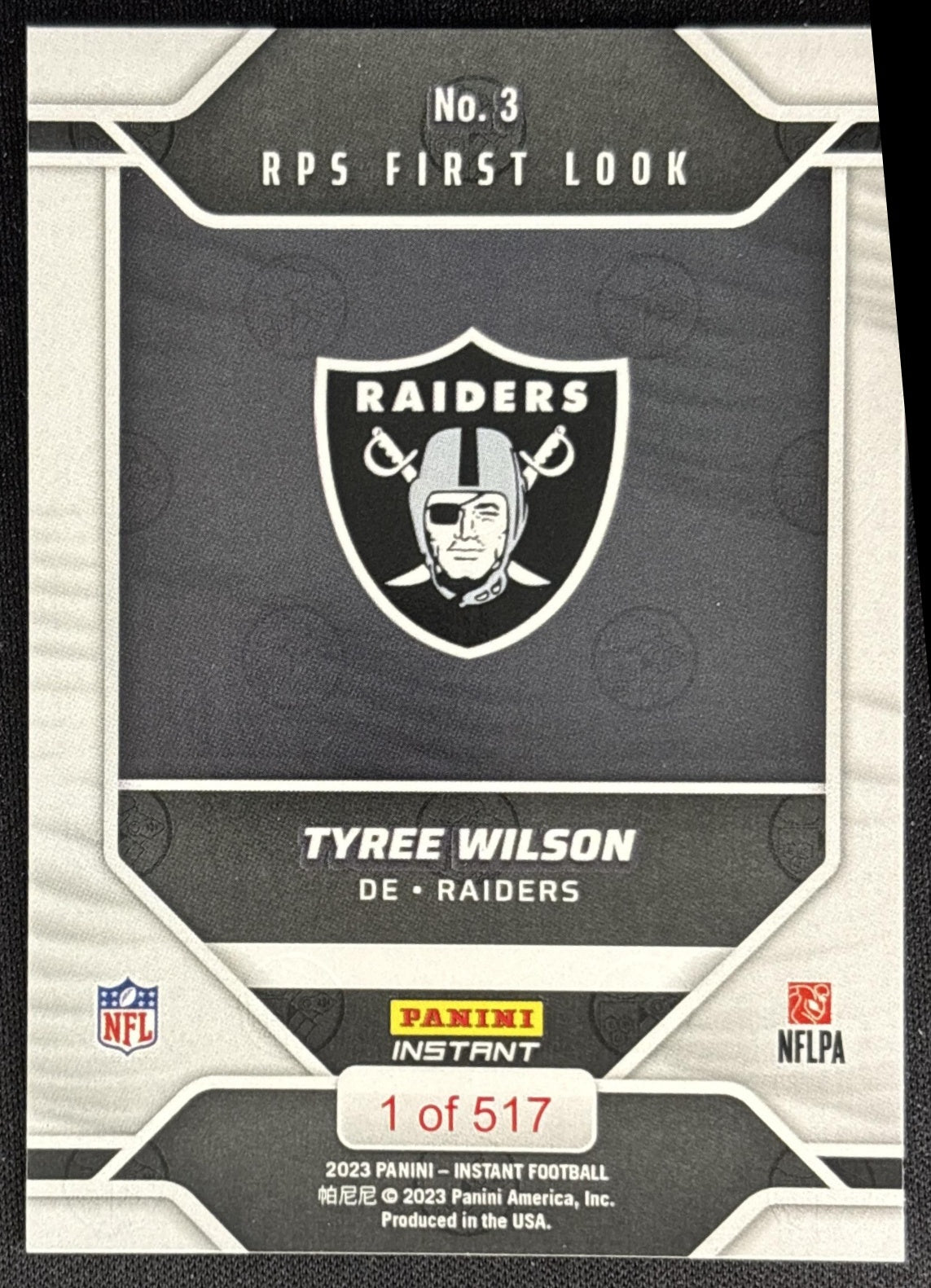 Tyree Wilson 2023 Panini Instant NFL RPS First Look Raiders Sports Trading Cards