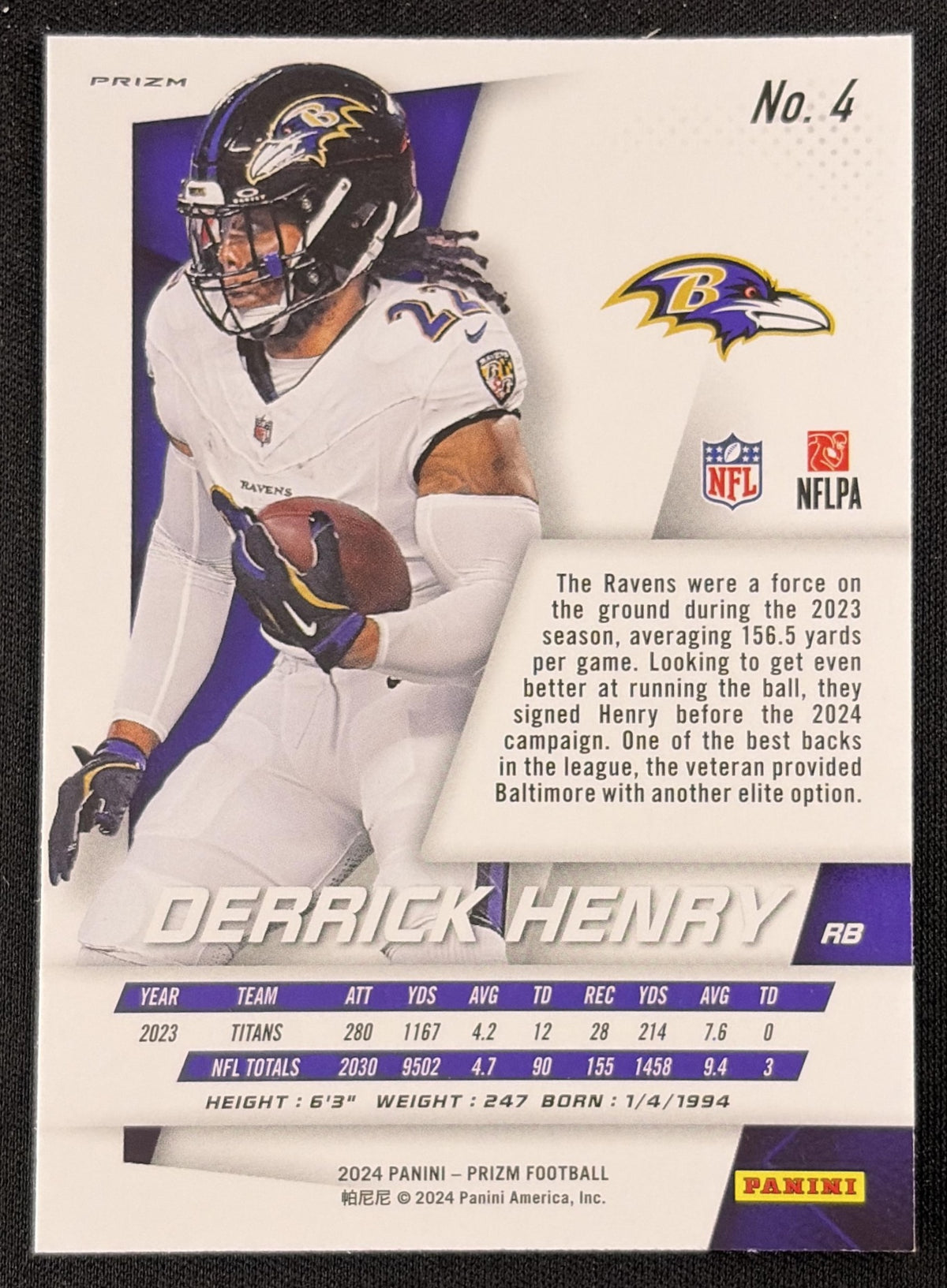 Derrick Henry 2024 Panini Prizm Flashback No Huddle Ravens