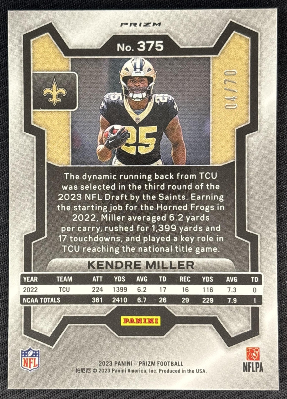 Kendre Miller 2023 Panini Prizm No Huddle Red /70 Saints