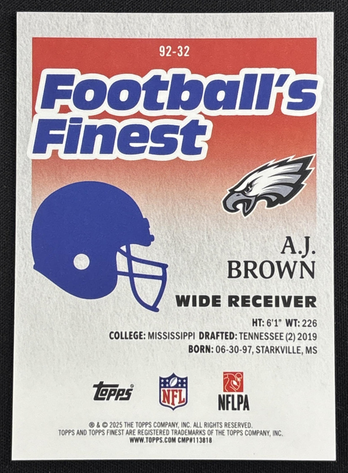 A.J. Brown 2025 Topps Finest 1992/92 Eagles Sports Trading Card