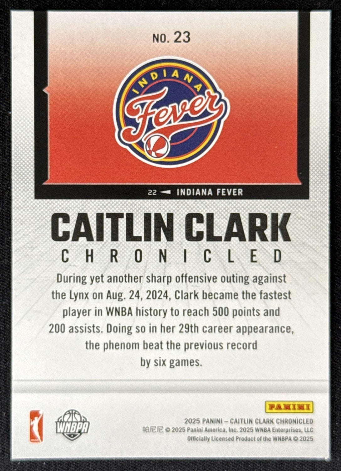 Caitlin Clark 2025 Panini Chronicled WNBA Fever 23 Sports Trading Card