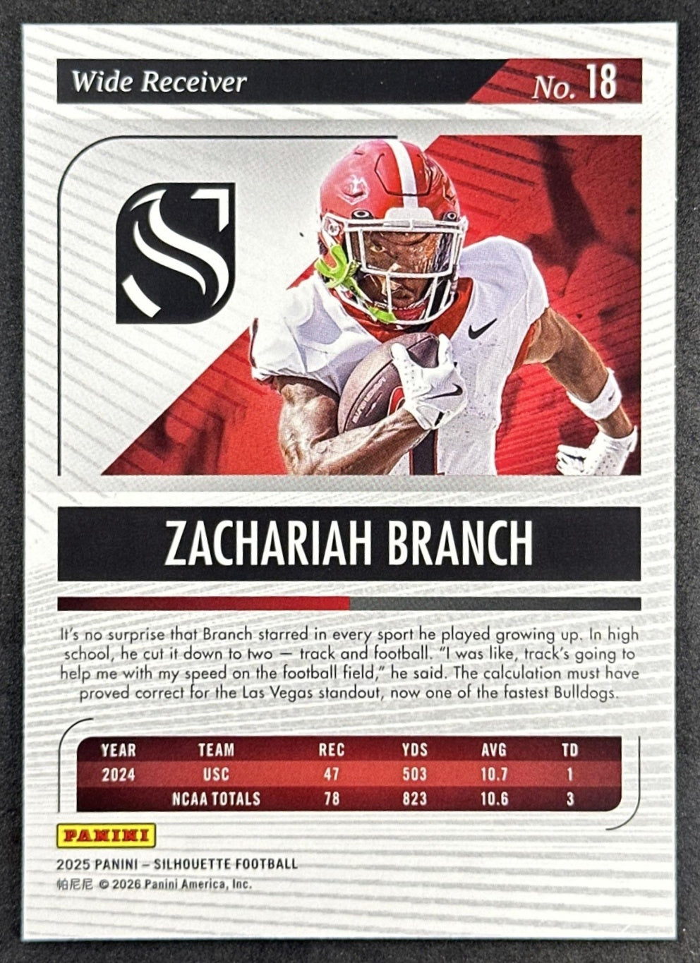 Zachariah Branch 2025 Panini Silhouette Red /75 Bulldogs back