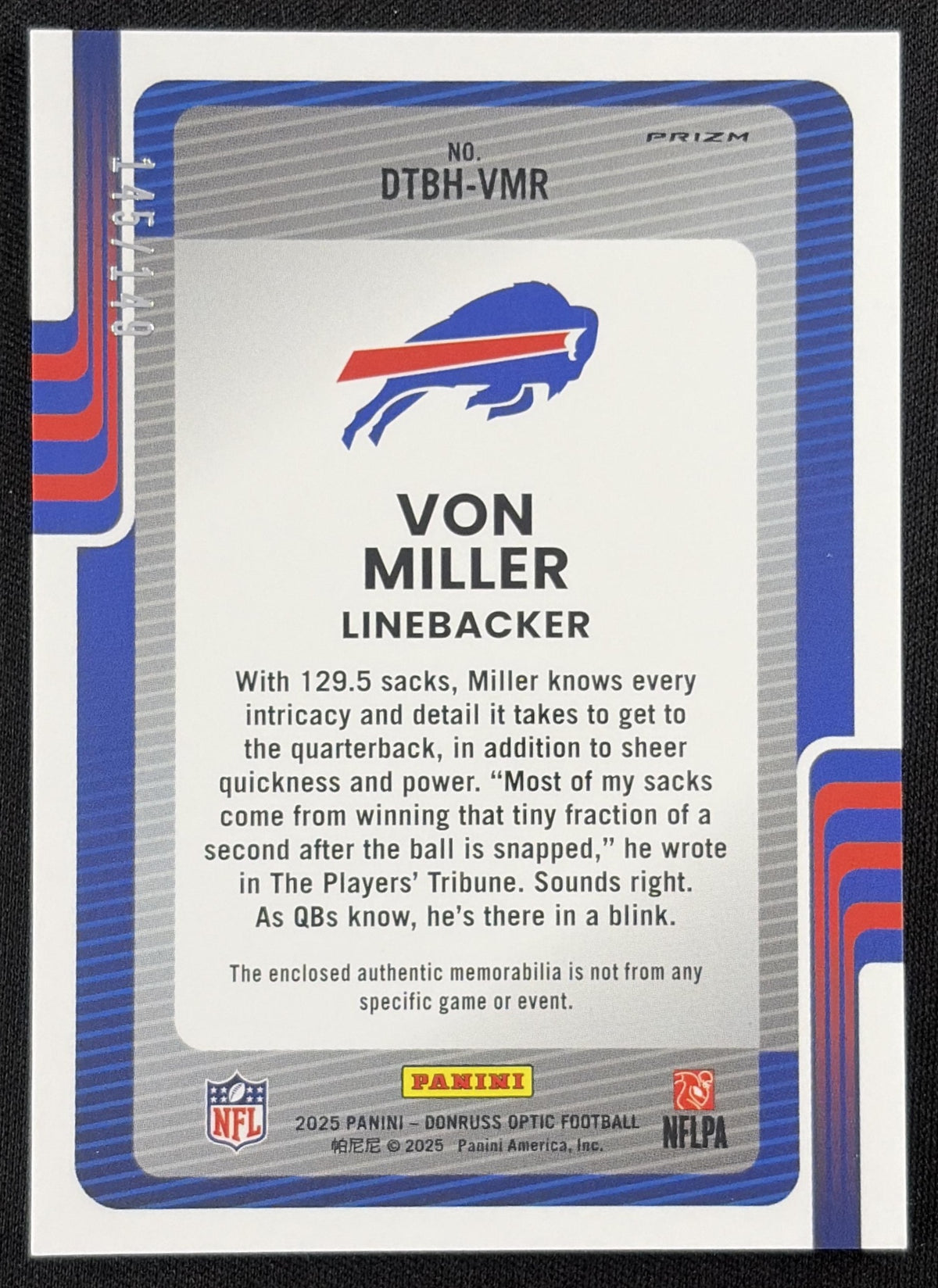 Von Miller 2025 Panini Donruss Optic Threads Neon Green Prizm /149 Bills