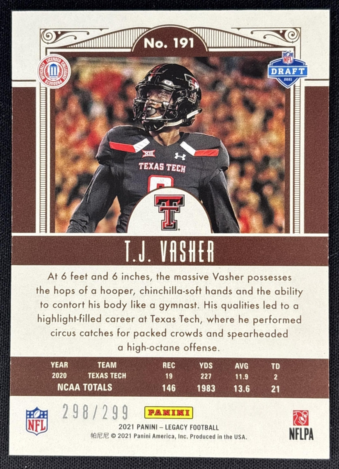 T.J. Vasher 2021 Panini Legacy Red /299 Sports Trading Cards