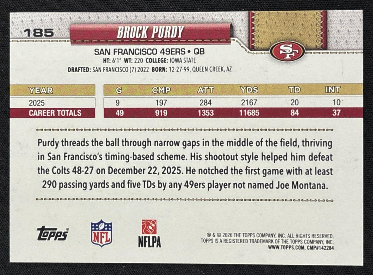 Brock Purdy 2026 Topps WM White & Blue 49ers Sports Trading Card