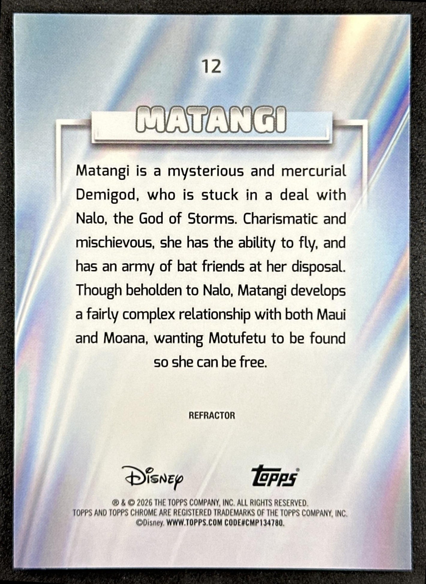 Matangi 2026 Topps Chrome Disney Refractor Moana 2 Back