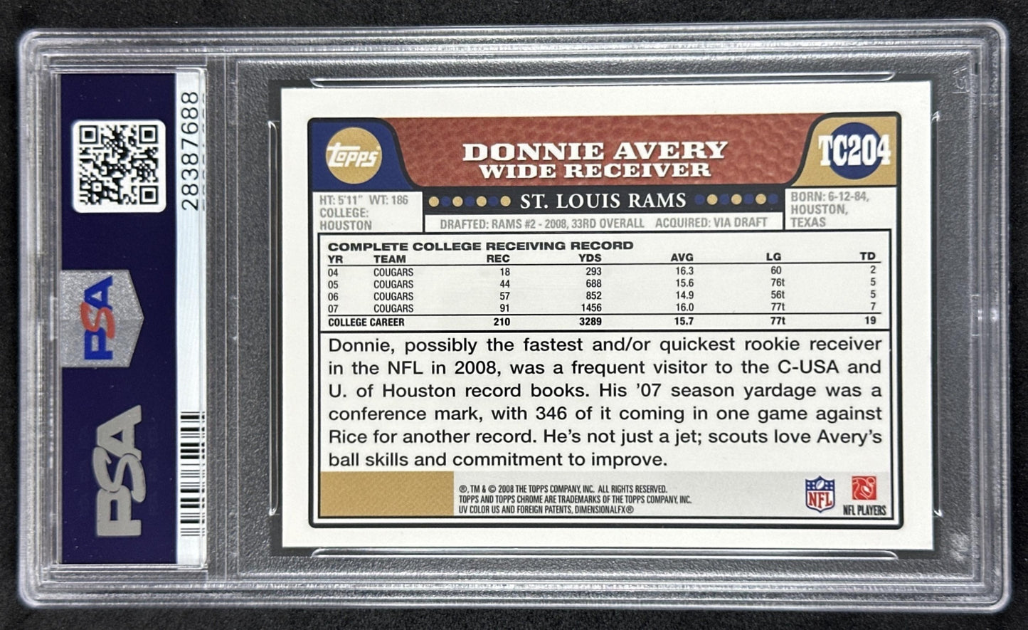Donnie Avery 2008 Topps Chrome PSA 9