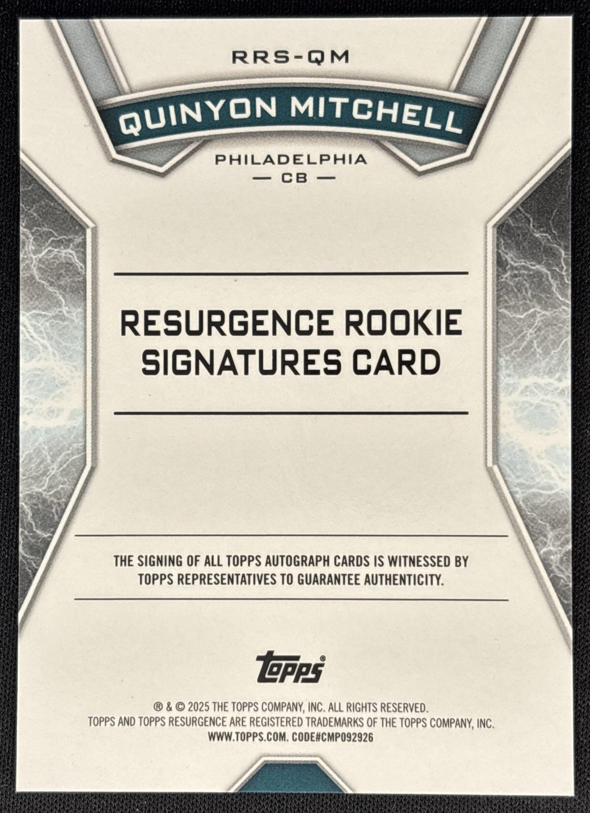 Quinyon Mitchell 2024 Topps Resurgence Rookie Signature Aqua Surge /249 Eagles