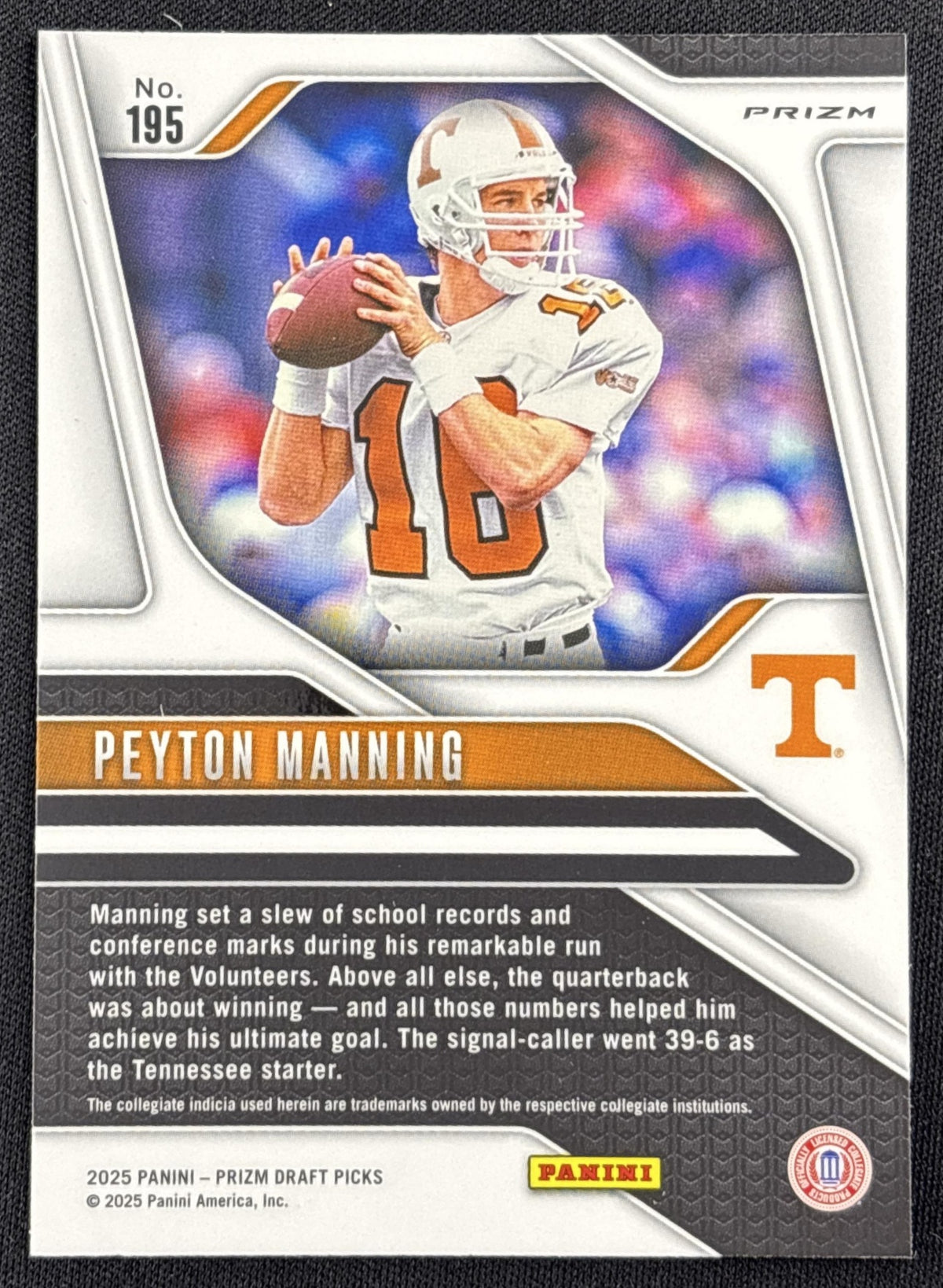 Peyton Manning 2025 Panini Prizm Draft Picks Gold Ice Volunteers