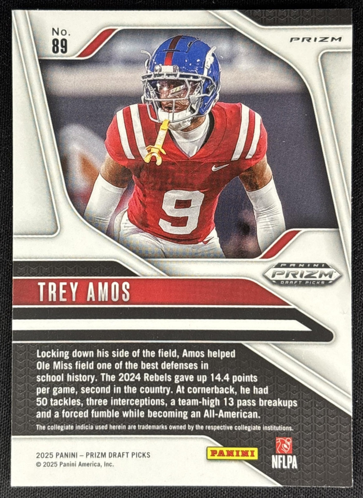 Trey Amos 2025 Panini Prizm Draft Picks Red Ice Rebels Commanders Sports Trading Card