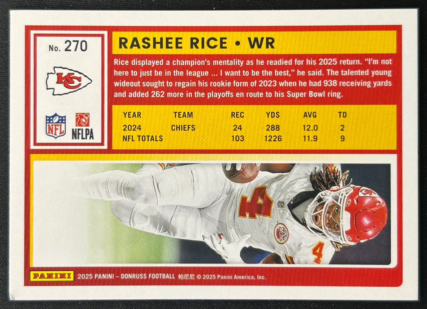 Rashee Rice 2025 Panini Donruss Press Proof Purple Chiefs Sports Trading Cards