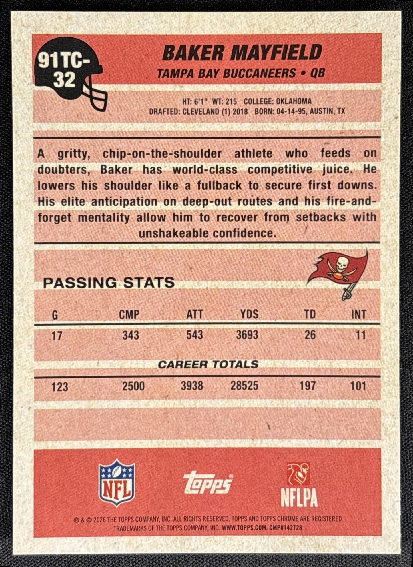 Baker Mayfield 2026 Topps 1991 Chrome Mojo Refractor Buccaneers