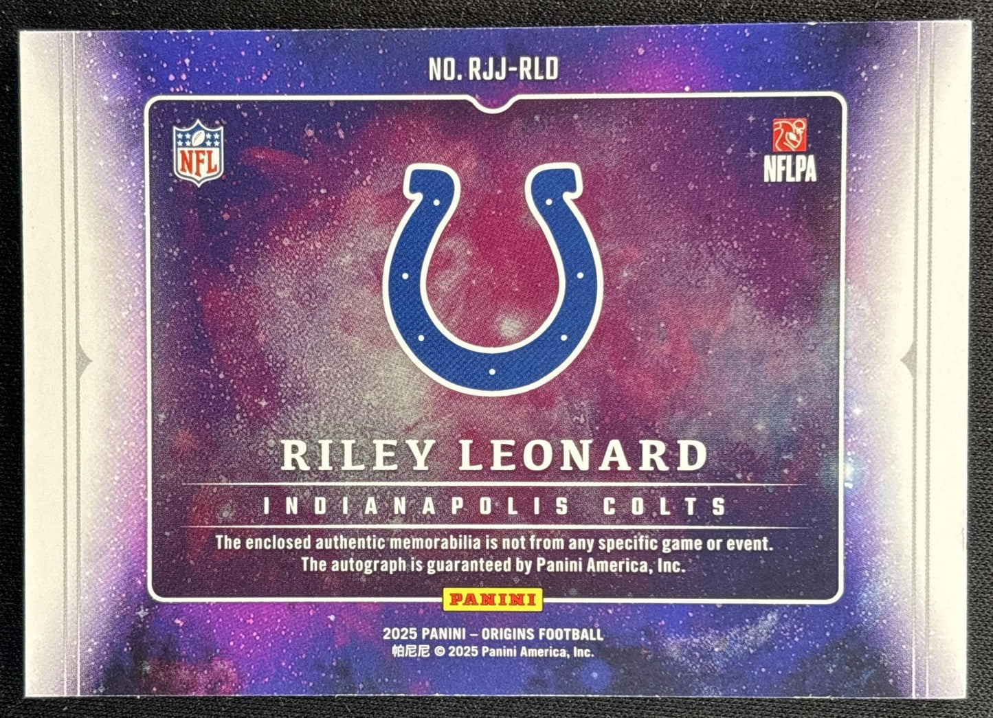 Riley Leonard 2025 Panini Origins Rookie Jumbo Jersey Auto Colts