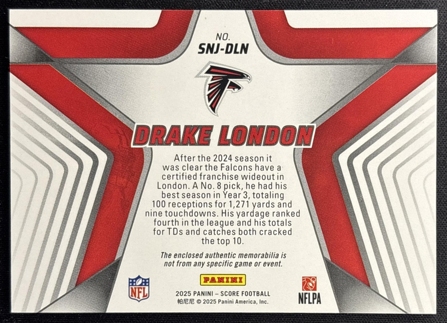 Drake London 2025 Panini Score Stars of the NFL Jersey Falcons Sports Trading Cards
