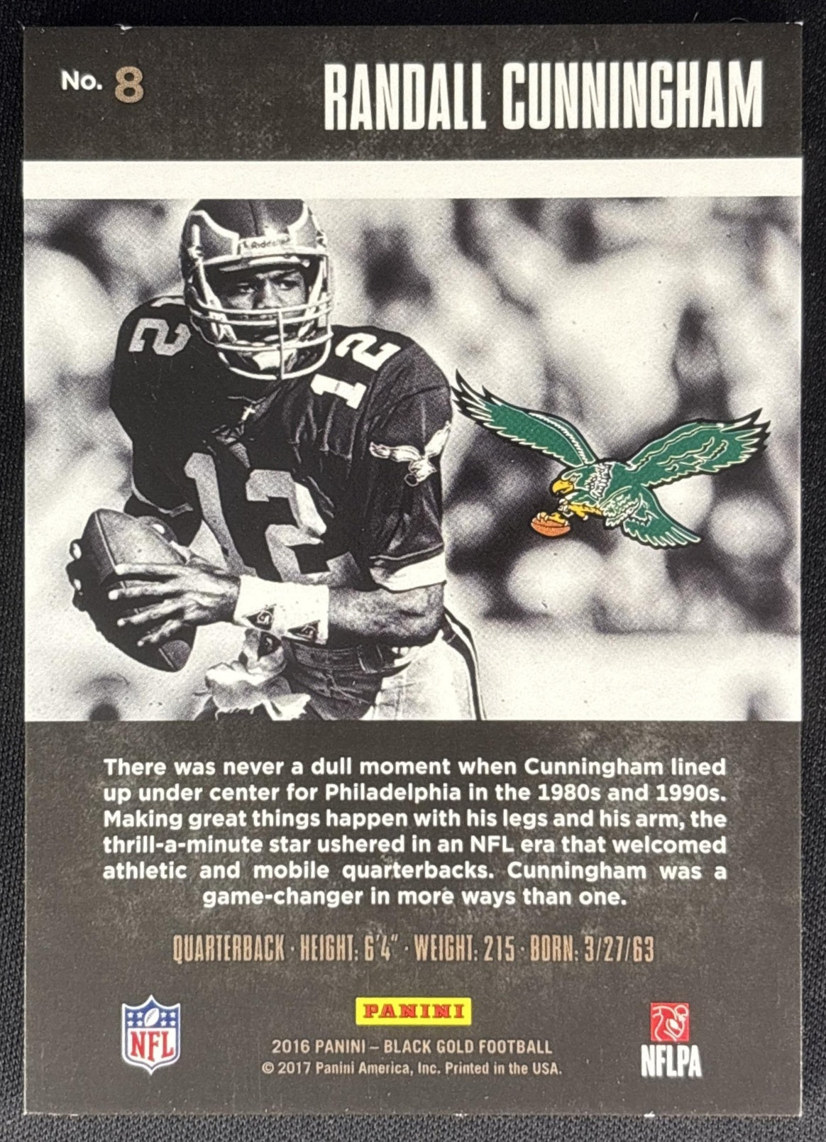 Randall Cunningham 2016 Panini Black Gold White /100 Eagles Sports Trading Cards