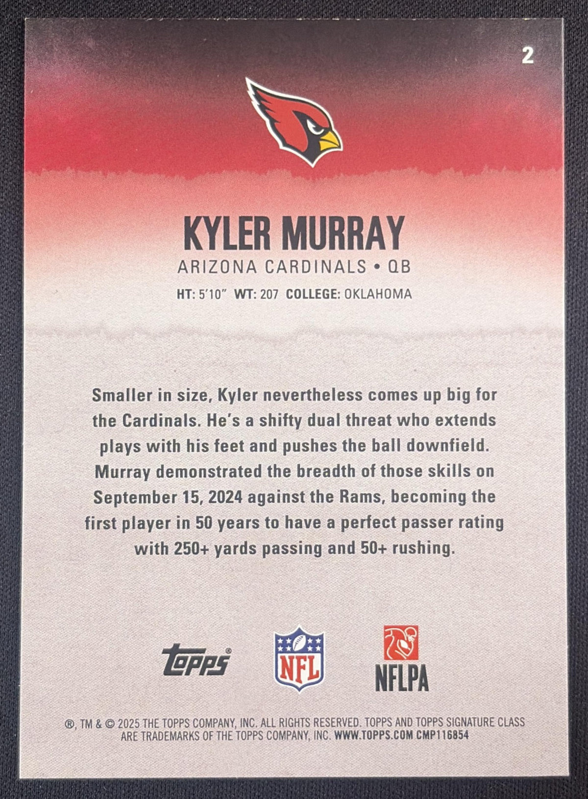 Kyler Murray 2025 Topps Signature Class Veteran Silver Foil /275 Cardinals