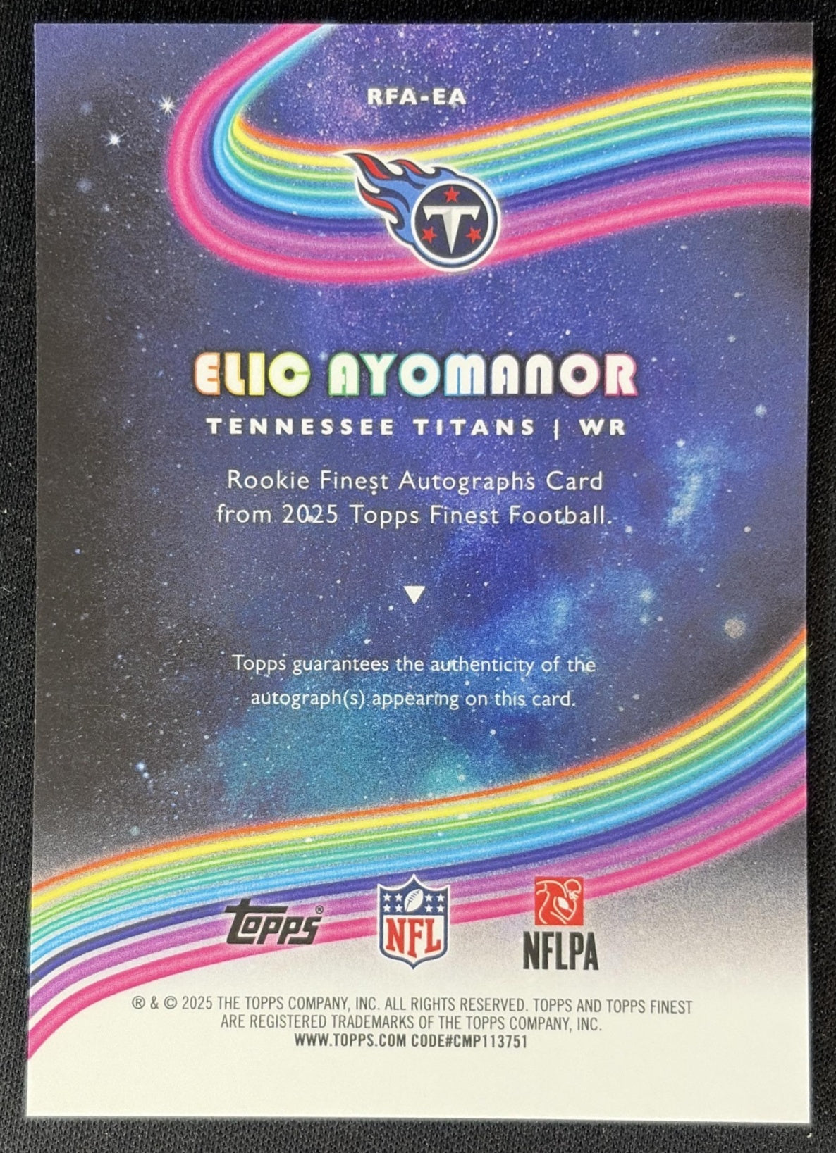 Elic Ayomanor 2025 Topps Finest Rookie Auto Titans back
