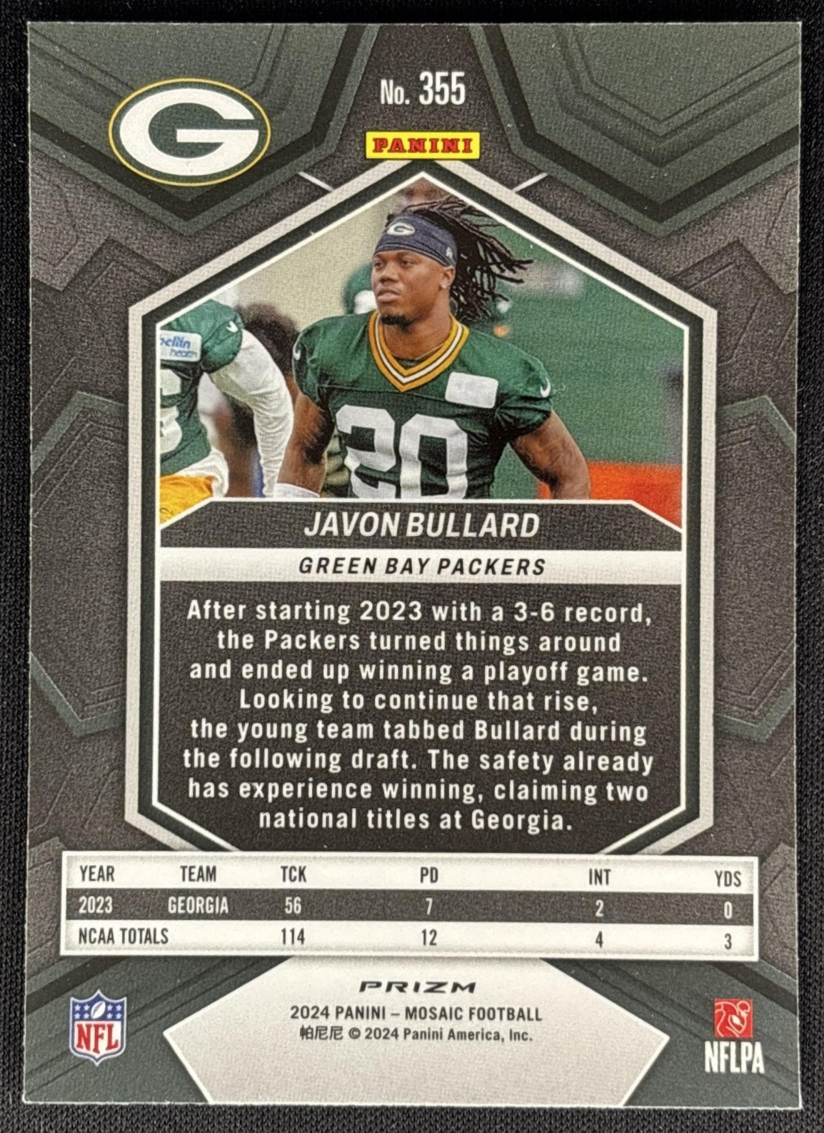 Javon Bullard 2024 Panini Mosaic Green Prizm Packers Sports Trading Cards