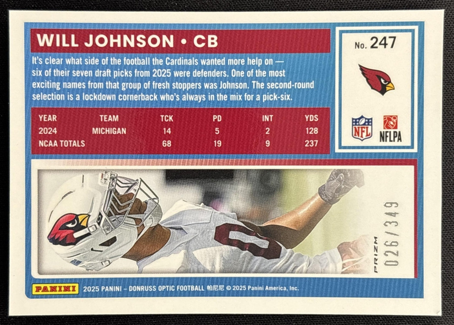 Will Johnson 2025 Panini Donruss Optic Rated Rookie Aqua Prizm /349 Cardinals Sports Trading Cards