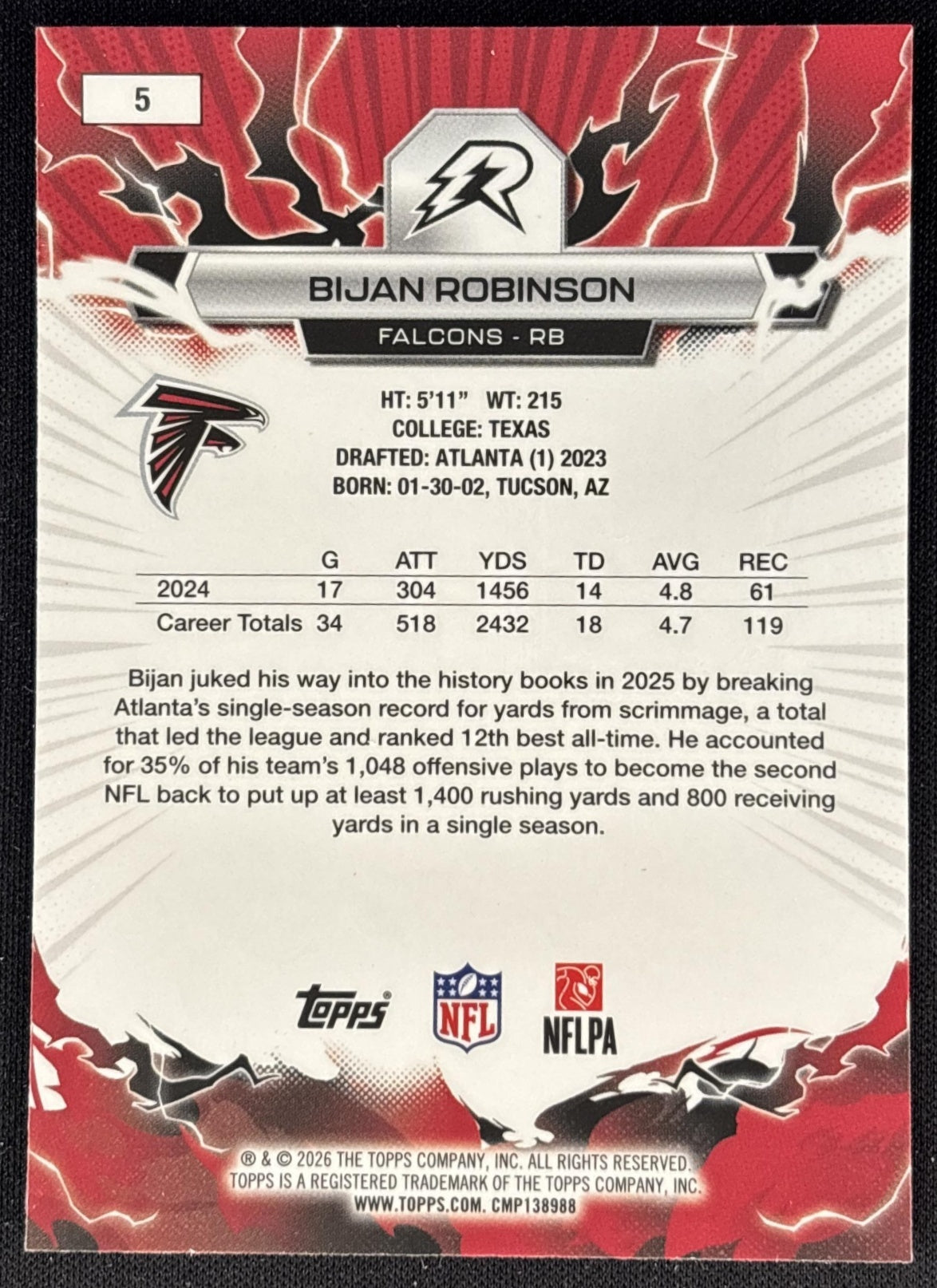 Bijan Robinson 2025 Topps Resurgence Bronze Surge Refractor /375 Falcons Sports Trading Cards
