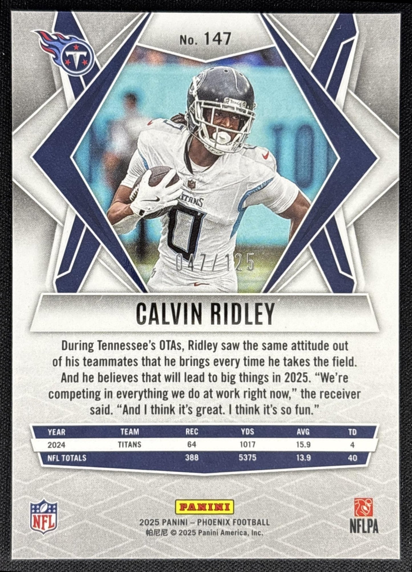 Calvin Ridley 2025 Panini Phoenix Bronze Pandora Prizm /125 Titans