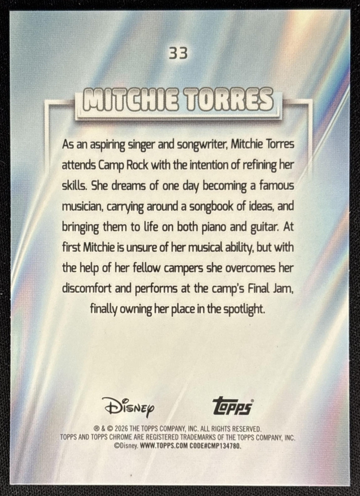 Mitchie Torres 2026 Topps Chrome Disney back