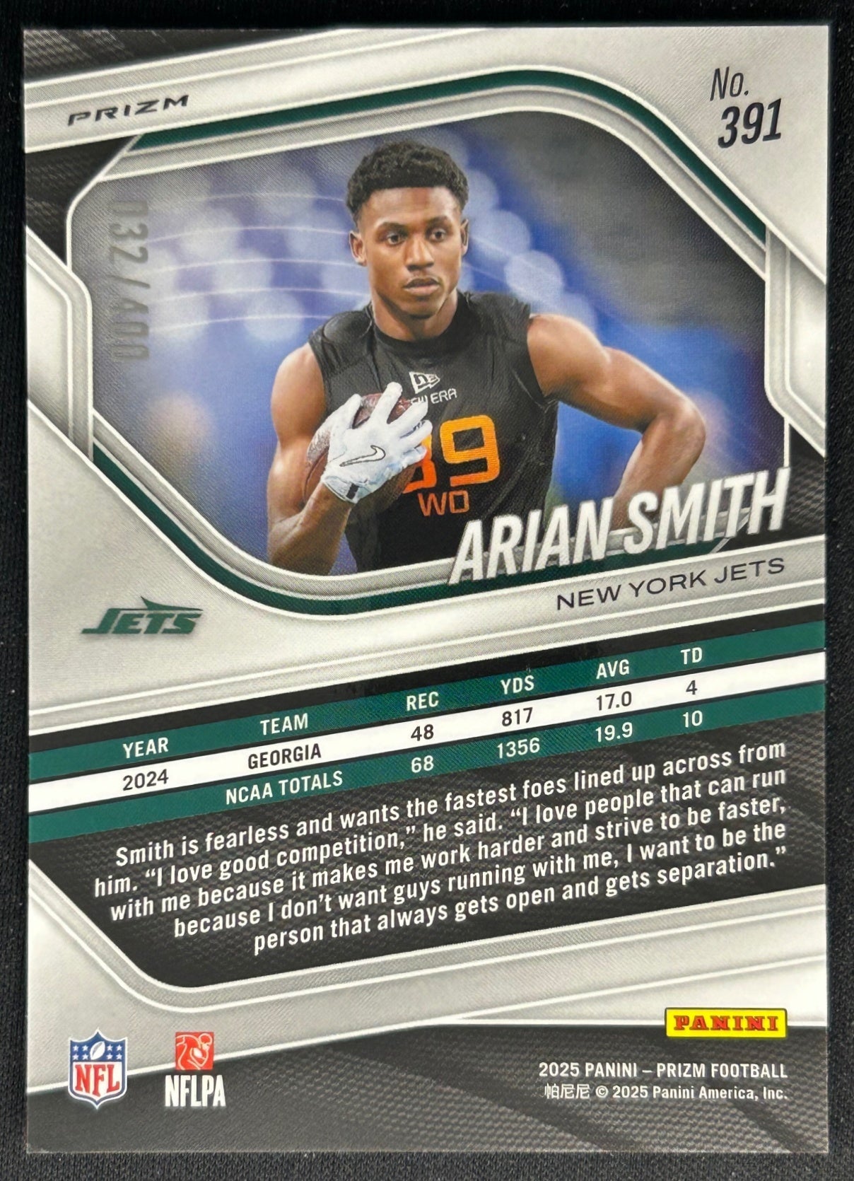Arian Smith 2025 Panini Prizm Pandora /400 Jets Sports Trading Cards