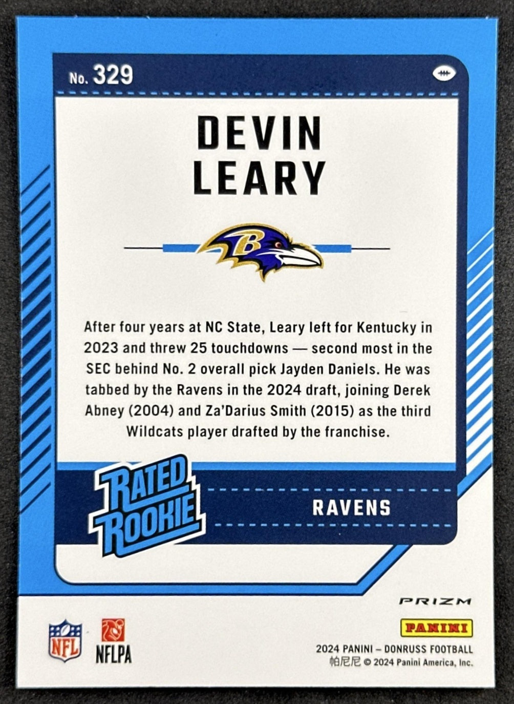Devin Leary 2024 Panini Donruss Optic Rated Rookie Preview Pink Ravens Sports Trading Cards