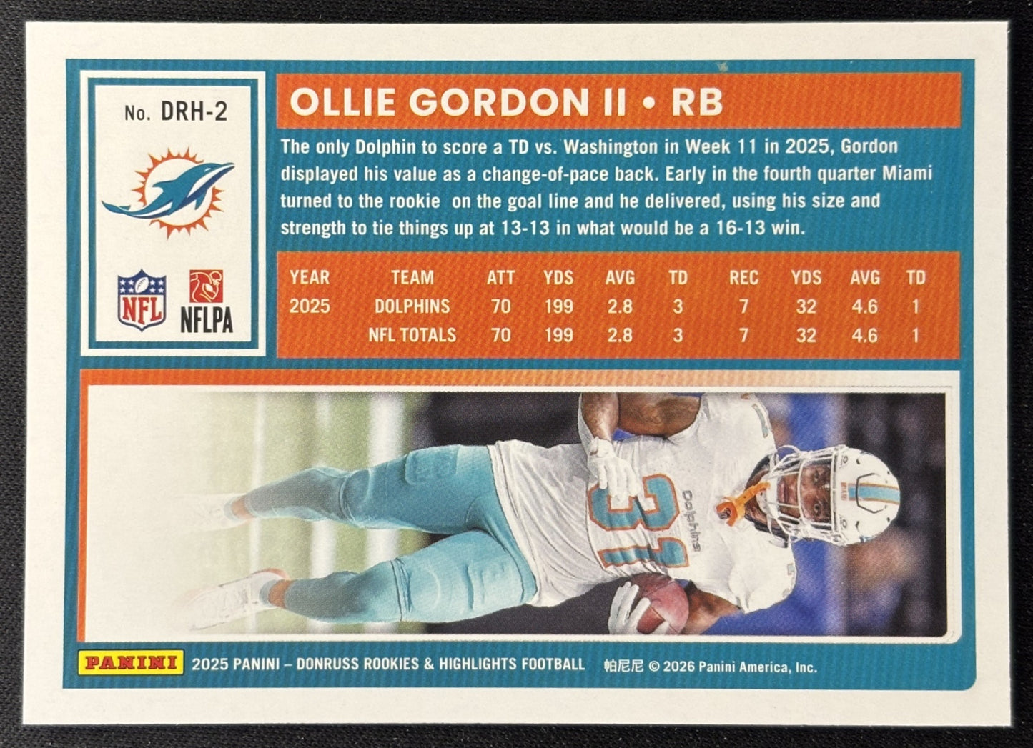 Ollie Gordon II 2025 Panini Donruss Rookies & Highlights Dolphins Sports Trading Cards